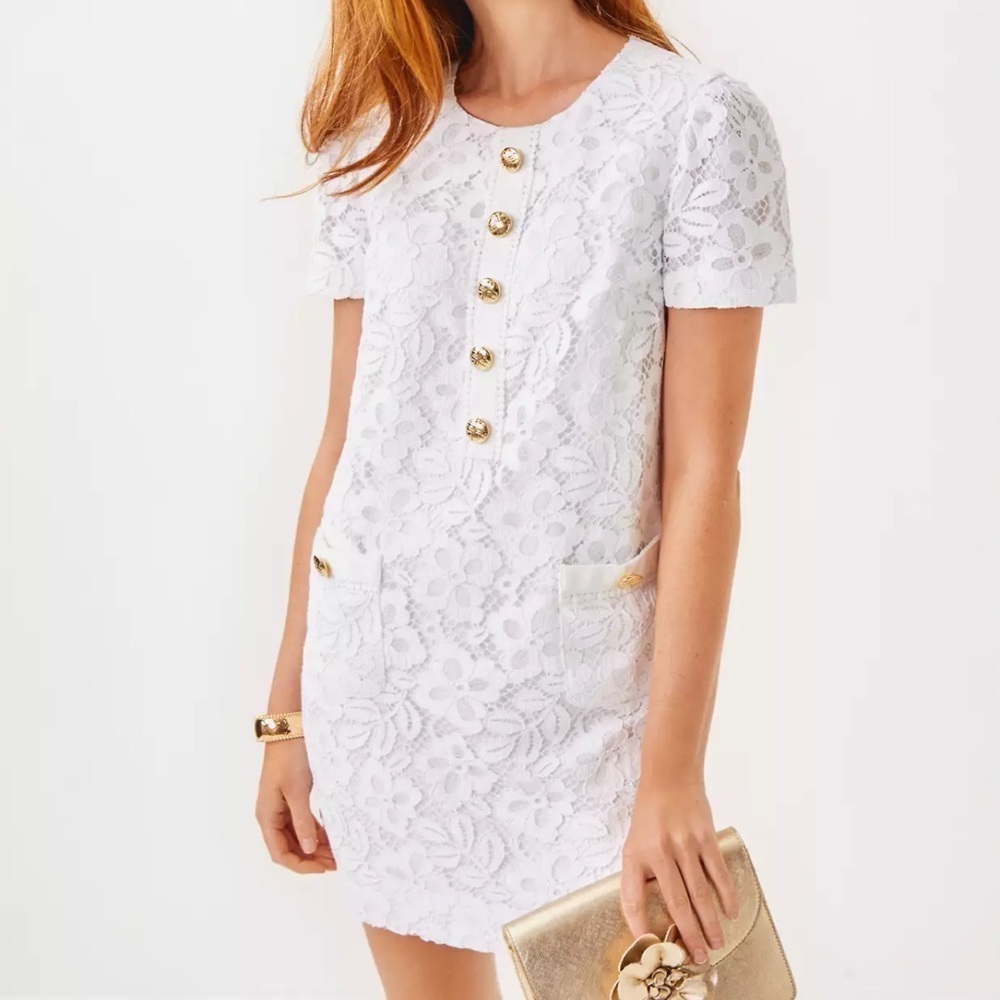 Lilly Pulitzer CAMALIE Lace Dress resort white floral corded lace size 10 NWT
